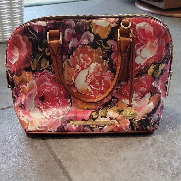 Brahmin Hemingway Pink Floral Dome Satchel Bag Purse - Picture 1 of 5